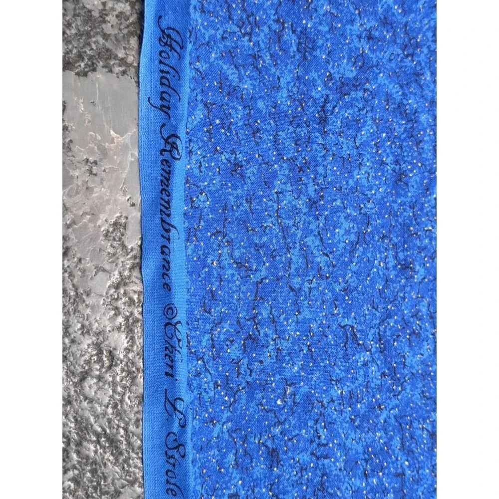 Vintage Christmas Blue Fabric Holiday Remembrance by Cheri L Strole 1 Yard